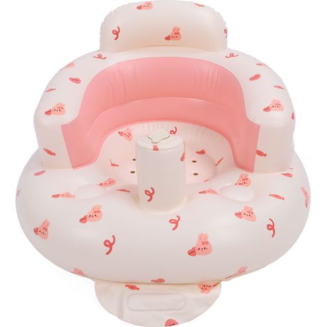 Chaise haute gonflable pour bébé, motif lapin, écologique et portable, idéale pour jouer et manger. (1/5)