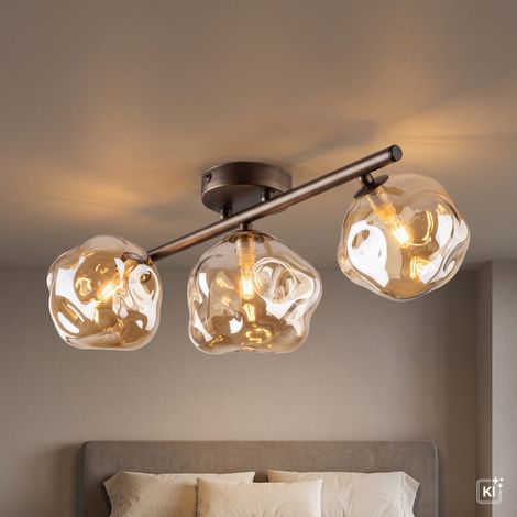 Deckenlampe 3-flammig Braun Cognac Metall Glas G9 L: 50 cm Deckenleuchte (1/5)