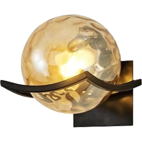 Applique murale Lampe murale d'intérieur Lampe murale de chambre Lampe murale dorée (sans ampoule) Noir, motif eau, abat-jour ambré