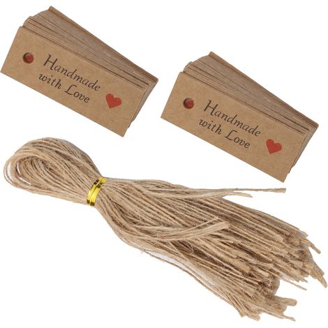 100 étiquettes cadeaux en papier kraft, idéales pour la pâtisserie, les mariages et les fêtes, avec ficelle. (1/5)