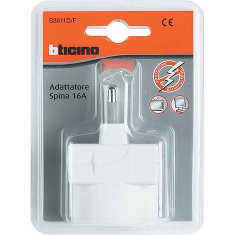 Adattatore salvafulmine Bticino triplo bianco spina 10 a + 2 prese da 10 a + 1 schuko da 10 A