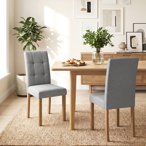 Lot de 2 Chaises Salle à Manger Modernes, Siège Rembourré Tissu Aspect Lin, Gris Clair (1/5)