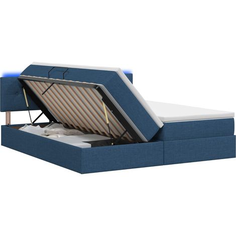 Maison Exclusive - Lit de rangement LED avec matelas Bleu 200 x 200 cm Tissu (1/5)