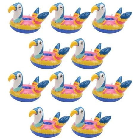Lot de 10 porte-gobelets gonflables portables en forme d'oiseau mignon pour piscine, décoration flottante (1/5)