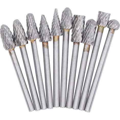 Set di 10 frese rotative in metallo duro a doppio taglio – per lavorazione del legno/metallo – foratura/intaglio/incisione/lucidatura