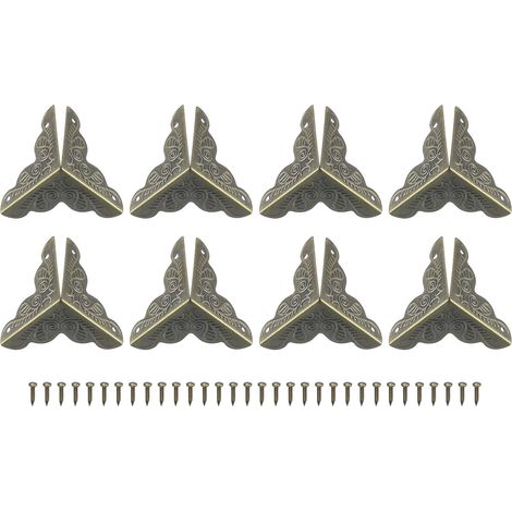 8Pcs Protège-Coins en Métal pour Boîtes 1"x1" - Coins Décoratifs avec Vis de Fixation pour Boîtes de Rangement, Armoires, Coffres en Bois, Couleur Bronze (1/5)