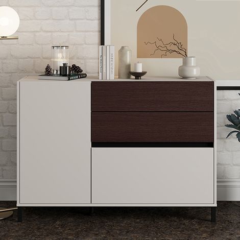 Aparador Sideme, Alacena 2 Estantes, 3 Cajones, Una Puerta, 125x40x92h cm Blanco Crema (1/5)