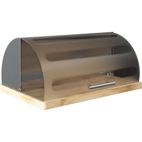 Five Simply Smart – Boîte à pain en inox et bambou – Capacité 7L – Dimensions 40x16,5x29 cm – Porte coulissante transparente pour protection