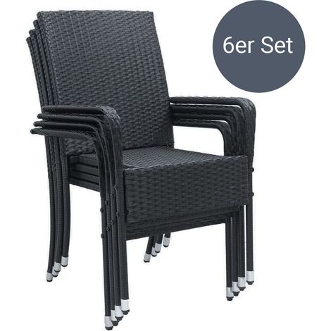 Sedie da giardino in polyrattan Yoro 6 Nero Set di 2 sedie impilabili con struttura in acciaio (1/3)