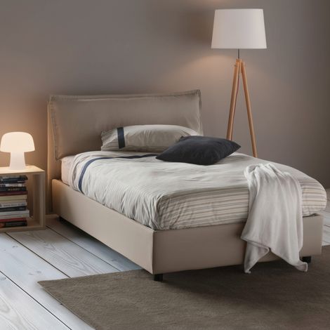 Lit 1 place et demie Abbygale, matelas inclus, déhoussable Made in Italy, avec rangement, gris tortora (1/5)