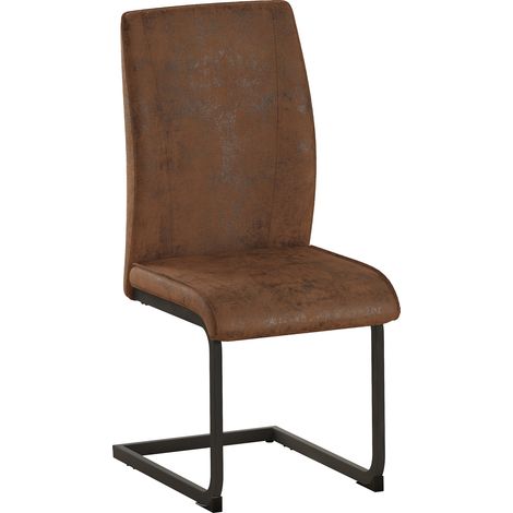 CHICFURN Set de 2 sillas de comedor tapizadas en tela técnica marrón, respaldo ergonómico, patas de metal negro y diseño moderno para salón y cocina (1/5)