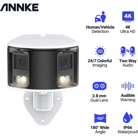 ANNKE 8MP Camera POE Security Protection Camera 180°Panoramic Dual Lens CCTV Video Outdoor Surveillance Audio Warning Alarm IP Camera (1/5)