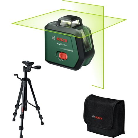 Bosch Kreuzlinien-Laser PLL360-15G Set, 1 x Akku BA 3.6V 2.0Ah mit Stativ und Tasche