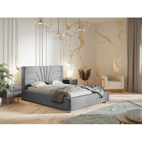 Lit rembourré avec rangement 120x200 velours gris clair Tesis (1/5)