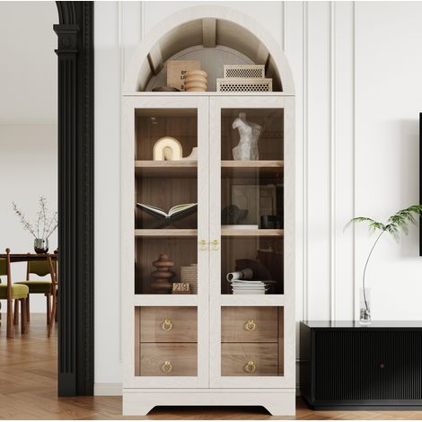 Aparador alto blanco con puertas de cristal y estantes ajustables, 76,2 x 40,1 x 180 cm (1/5)