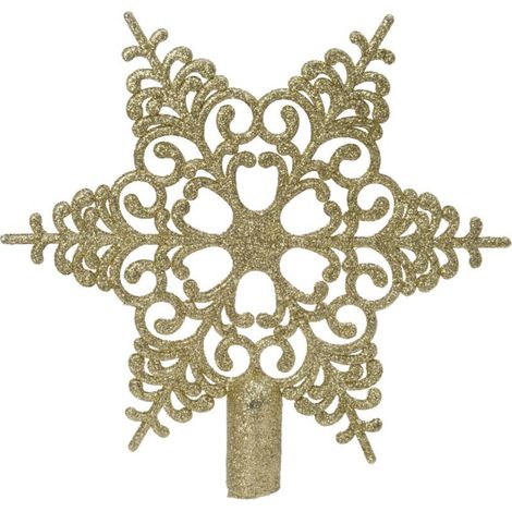 Bruchfeste Weihnachtsbaumspitze Barock Stern Goldfarben mit Glitter - Kunststoff
