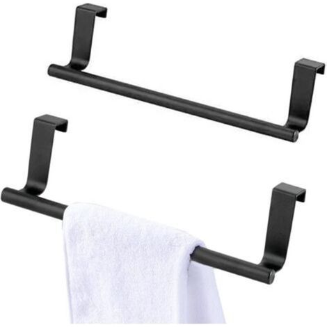 2 Porte Torchon Cuisine, Accroche Torchon, Rail de Suspension en Acier Inoxydable Pour Cuisine Et Salle de Bain, Porte Serviette Salle de Bain Sans Percage，Porte Torchon (2x36cm, le noir) (1/5)