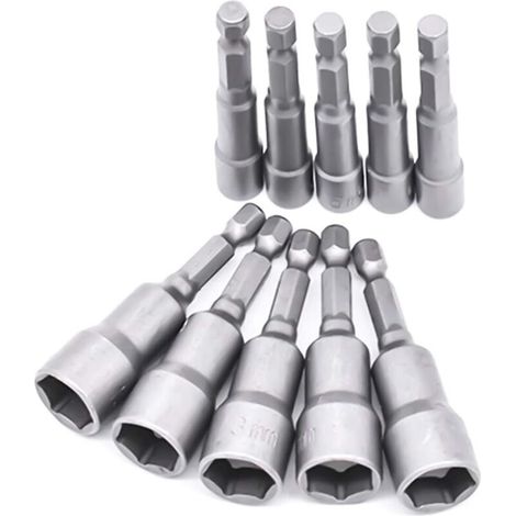 Lot de 10 clés à douille hexagonale 6-19 mm – Acier au chrome-vanadium – Antirouille et antidérapant – Pour perceuses et tournevis (1/5)