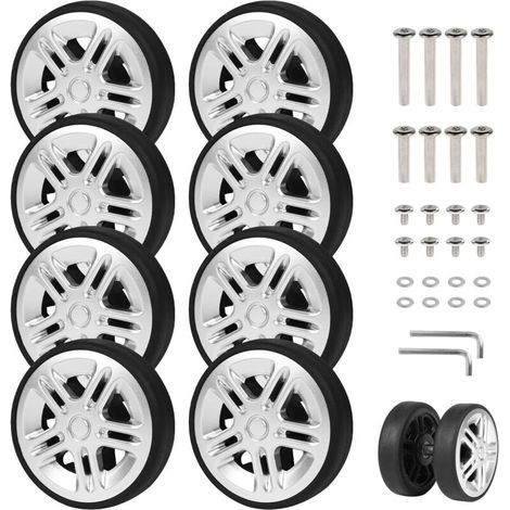 8pcs Universal Suitcase Wheels 50 x 11 mm Suitcase Casters Replacement Rubber Suitcase Wheels with Axles Spare Wheels for Suitcase Repairs Silver (1/5)