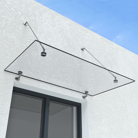 doporro® Vordach Überdachung VSG mit SGP Folie VDG02K Maße:90x180cm 2 Edelstahl Haltestangen Transparentes Glasvordach Regenschutz für Haustür