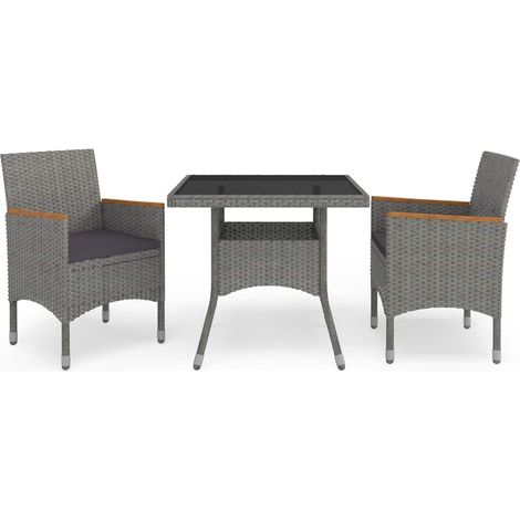 vidaXL Muebles de jardín 3 piezas ratán sintético gris y acacia (1/4)