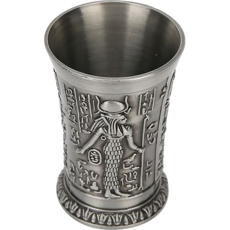 Verre à shooter vintage en métal, tasse miniature gravée à la main, décoration cadeau ornement antique en étain
