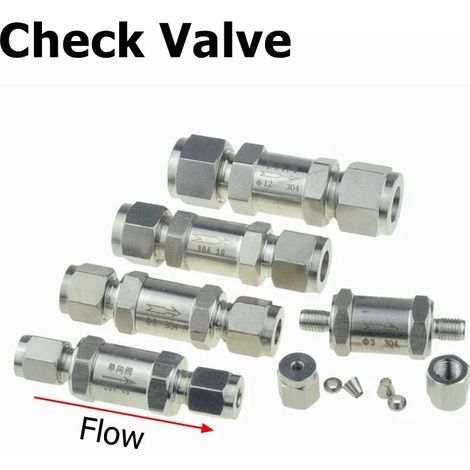 (Clapet anti-retour - Tube de 1/4 pouce de diamètre extérieur) Raccord de tuyauterie à compression en acier inoxydable 304, adaptateur de conversion 6 mm, 8 mm, 10 mm et 12 mm, coupleur pour tube 1/4 (1/5)