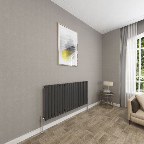 SKY Bathroom 600x1180mm Black Single Oval Column Radiator Horizontal Central Heating Rad