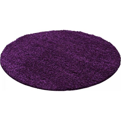 Tapis poils longs shaggy Ø200cm violet tissé rond motif uni UNI L (1/4)