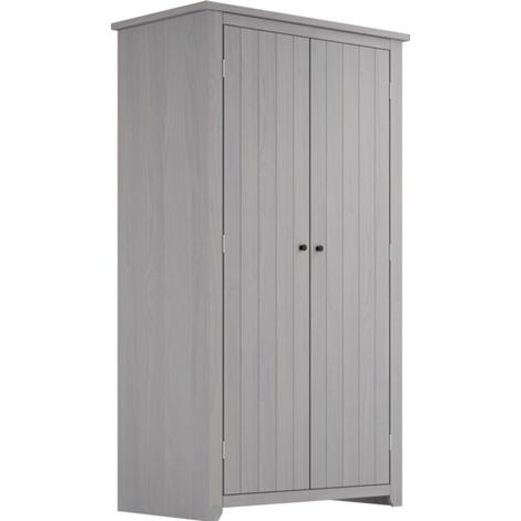 Havana 2 Door Wardrobe (Pack of 2) - Pine/Metal - L57 x W103 x H188 cm - Grey/Pewter - Flat Pack