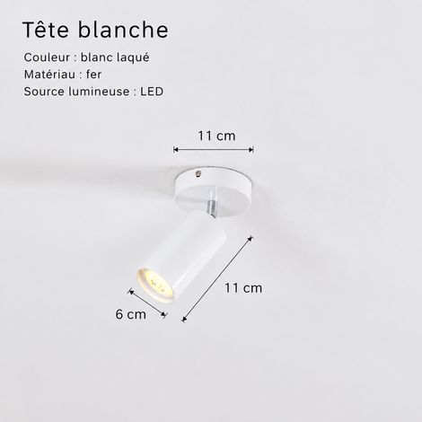 Spot sur rail de plafond blanc simple tête en fer sans ampoule blanc réf 1804 15 × 15 × 10 cm 430 g – Livraison gratuite