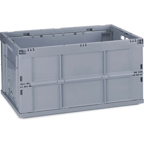 Relaxdays Profi Klappbox, stabil, Gewerbe, hochwertiger Kunststoff, Qualität, 60L, Kiste, HBT 31,5 x 58,5 x 40 cm, grau