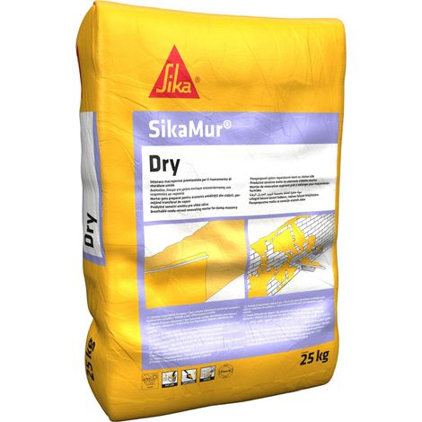 Sika - SikaMur Dry, Grigio chiaro - Intonaco macroporoso per la deumidificazione di murature - Alta traspirabilità - Sacco predosato da 25kg (1/2)
