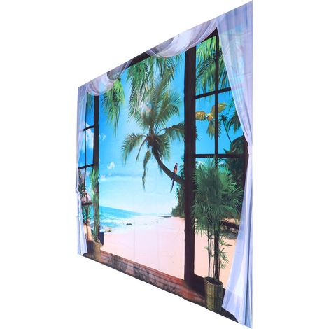 Tenture Murale Décorative Motif Plage Fenêtre pour Salon Chambre 200x150 cm