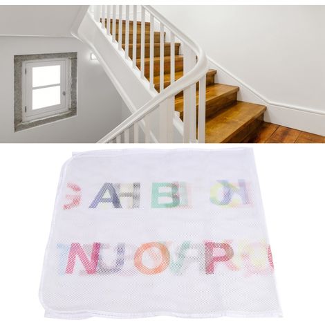 Sicherheitsnetz für Babys [Treppengeländer] Robustes Absturzsicherungsnetz aus Polyester + PE, 3 m x 73 cm, inklusive 15 Befestigungselementen und 25 Seilen, niedliches Musterdesign für Balkon/Haus (1/5)