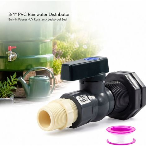 Toivize Divisore per acqua piovana - 19 mm - PVC nero con maniglia verde e rubinetto integrato per barile, serbatoio o acquario (1/4)