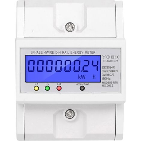 3-phase 4-wire DIN rail electronic energy meter - Wattmeter with RS485 and LCD backlight (consumption monitoring) (1/5)