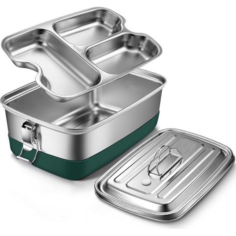 boîte à lunch de haute qualité en acier inoxydable - 2000 ml, étanche - boîte à lunch à 3 compartiments, boîte à lunch en métal - écologique et sans BPA, boîte bento, boîte à goûter - 22 x 15,5 x 9 cm