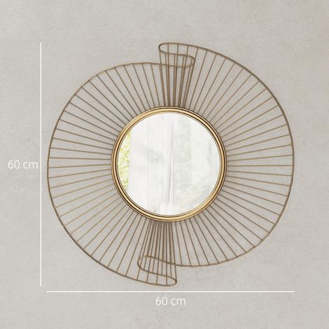 Miroir mural rond 60x60 cm à rayures métalliques et design plissé doré, idéal pour sublimer le mur avec une touche contemporaine lumineuse et texturée. (1/5)