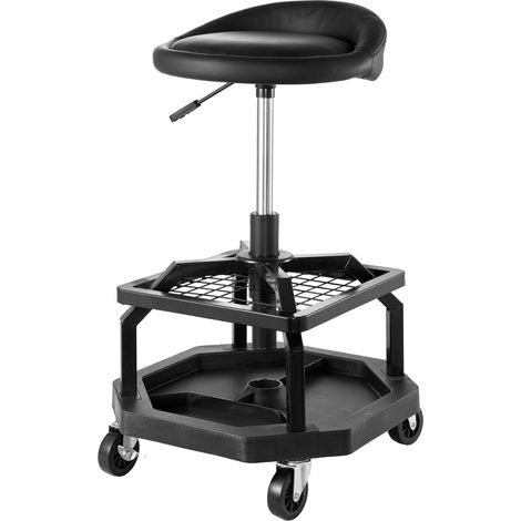Tabouret d'atelier roulant à hauteur réglable, capacité de charge 136 kg, tabouret de mécanicien pneumatique, siège de garage rembourré pivotant 360° avec roulettes, pour réparation automobile (1/5)