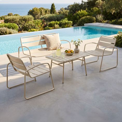 Salon de jardin 4 places lounge en métal beige - BACA (1/5)