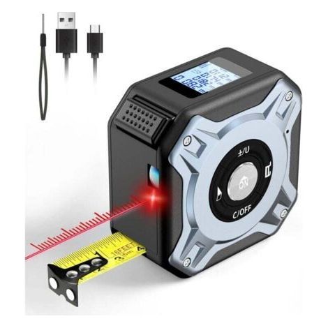 Rechargeable laser tape measure, 40 meters laser range finder and 5 meters measuring tape, digital measuring tape with LCD display, capable of measuring area, distance and volume (meters, feet, p (1/4)