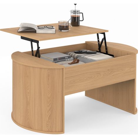 Ovaler Couchtisch mit hochklappbarer Platte DIVIA 100 cm Holz in Buchenoptik abgerundetes Design