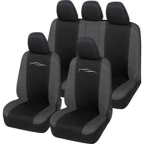 Lupex Shop - Coprisedili Auto Universali, Mod. Racing, anteriori e posteriori, tessuto in Policotone, Nero - Grigio