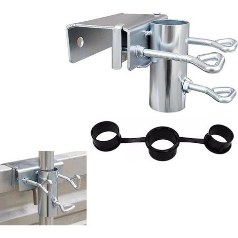 Abrazadera de mesa para sombrillas de jardín - Soporte para sombrilla - Barandilla de balcón - Apto para barandillas de balcón y tumbonas (Plata) (1/5)