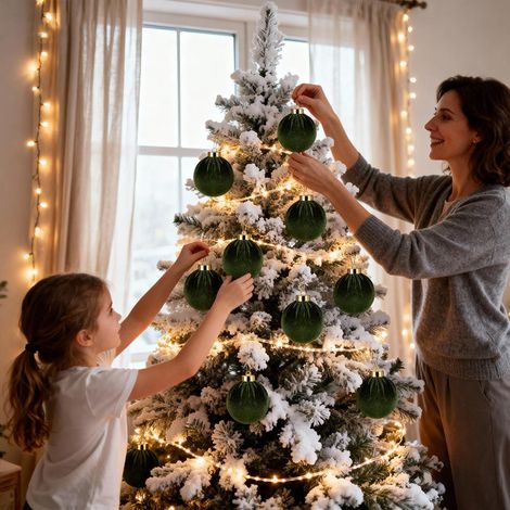 Lot de 12 Boules de Noël en Velours Vert Olive 8cm Ornements de Sapin Suspendus Décoration de Noël Festive Élégante pour Fête de Fin d'Année