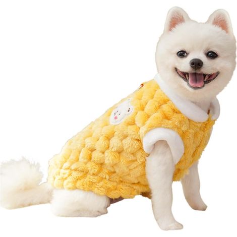 CCYKXA Fleece-Winterpullover für kleine Hunde mit Öffnung für das Geschirr, warme Herbstkleidung für Gartenspiele, Kapuzenpullover (gelb, XL) (1/5)