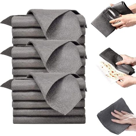 Chiffon de nettoyage magique épaissi, chiffons de nettoyage réutilisables pour nettoyer les fenêtres, les cuisines, le verre, les voitures (7,9 11,8 pouces, gris-15 pièces)
