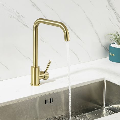 Lonheo Grifo de cocina con Aireador desmontable, Grifo Cocina de Acero inoxidable, Giratorio a 360° Grifo de Fregadero Monomando para Agua caliente y fría, Dorado (1/5)
