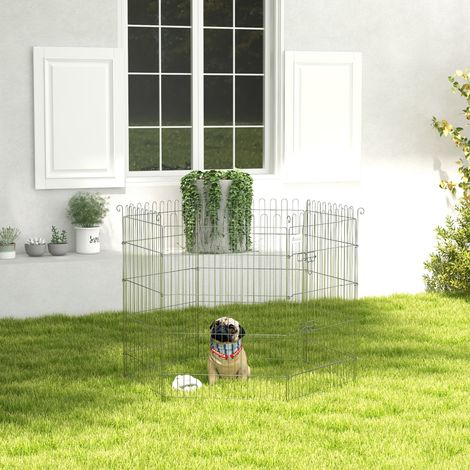 Vallas para Perros Plegables de 8 Piezas 63x91 cm con 1 Puerta y Marco de Acero para Jardín Patio Plata (1/5)